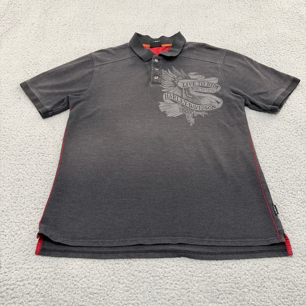 Harley-Davidson Polo Shirt Men XL Gray H-D Performance Live To Ride Eagle